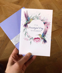Hummingbird Wreath Birthday Card - Cardmore