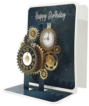 Pictura small pop-up clock card featuring a colorful, intricate paper clock design that stands upright when opened.