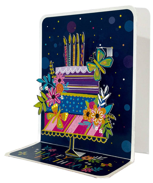 Neon Cake Small Pop Up Card by Pictura featuring colorful 3D cake design for celebrations.