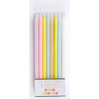 Pastel Tall Glitter 16 Candle Set Party Partners - Cardmore