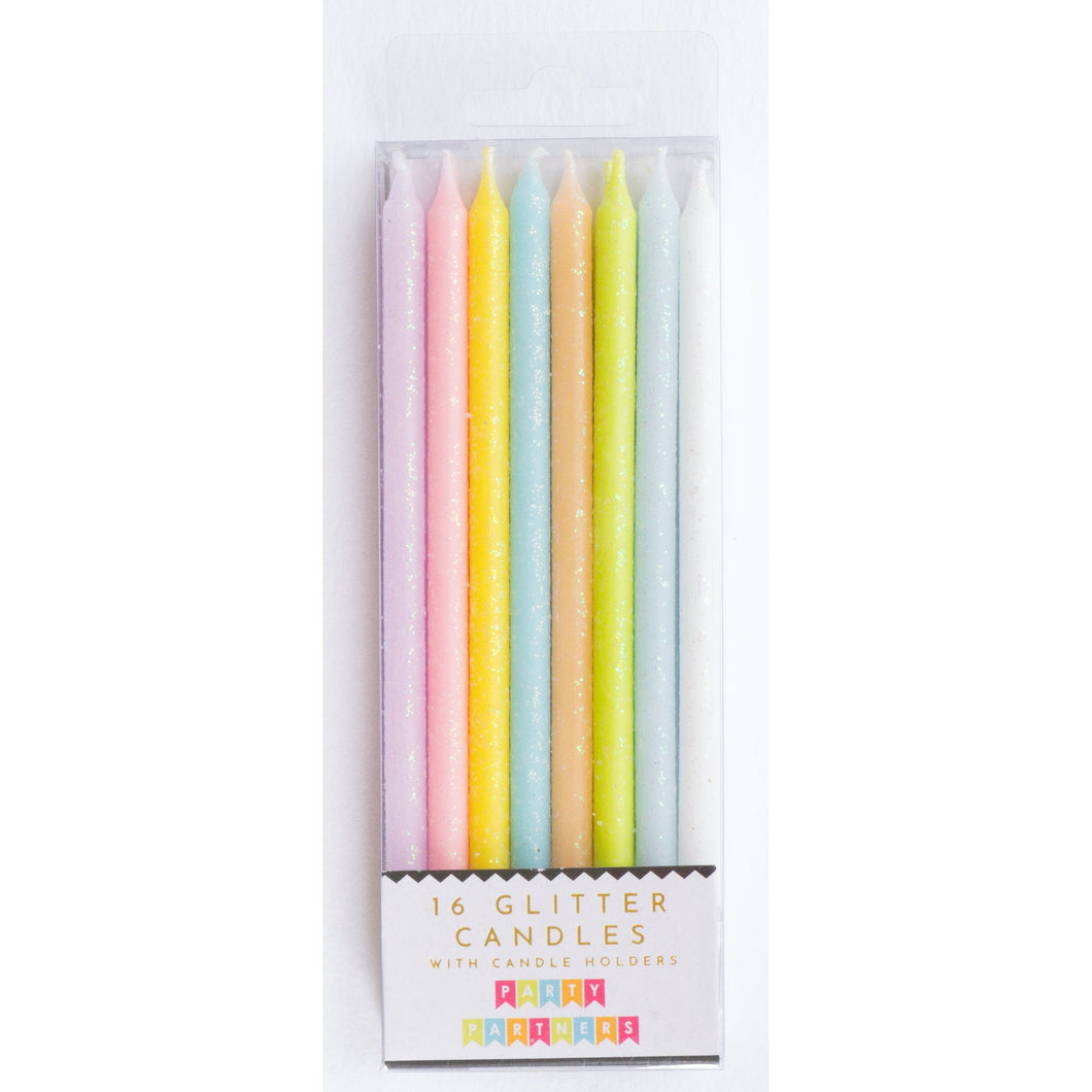 Pastel Tall Glitter 16 Candle Set Party Partners - Cardmore