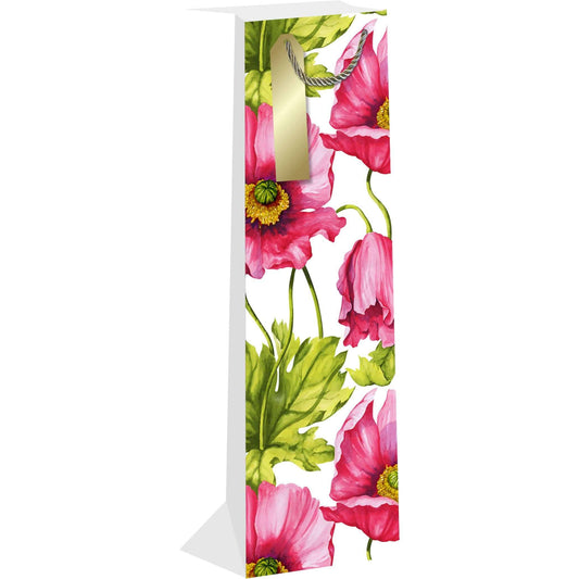 Pink gift bag with floral poppy design from AB PICTURA, featuring a sturdy handle and decorative pink poppies pattern.