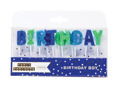 Birthday Boy Letter Glitter Candle Set Party Partners - Cardmore