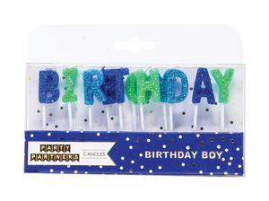 Birthday Boy Letter Glitter Candle Set Party Partners - Cardmore