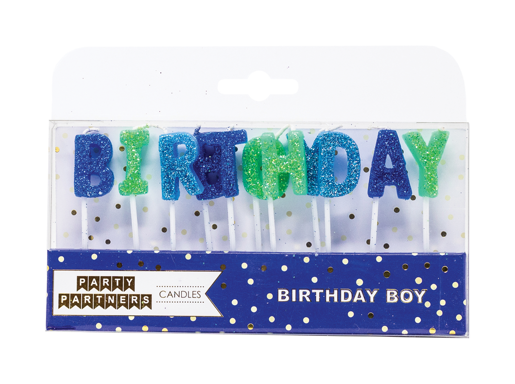Birthday Boy Letter Glitter Candle Set Party Partners - Cardmore
