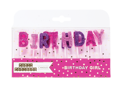 Birthday Girl Letter Glitter Candle Set Party Partners - Cardmore