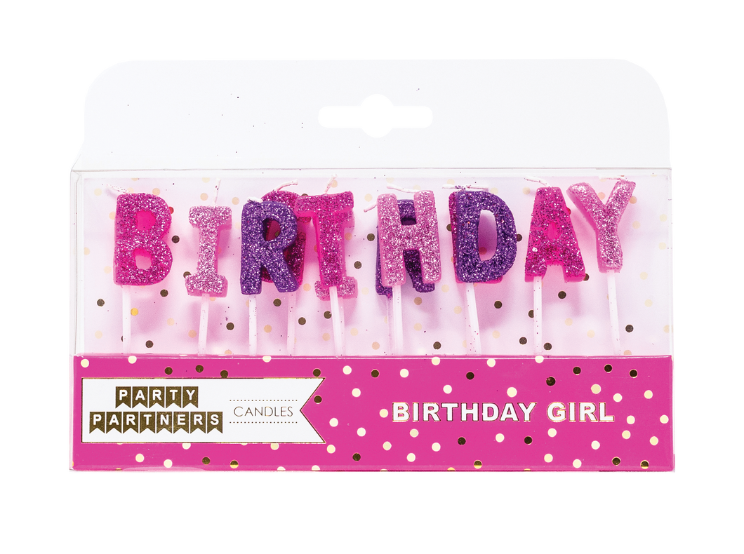 Birthday Girl Letter Glitter Candle Set Party Partners - Cardmore