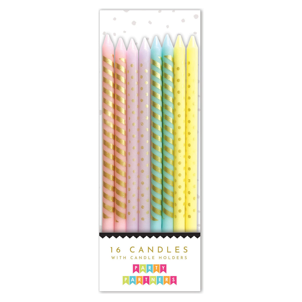 Pastel Metallic Patterned 16 Candle Set Party Partners