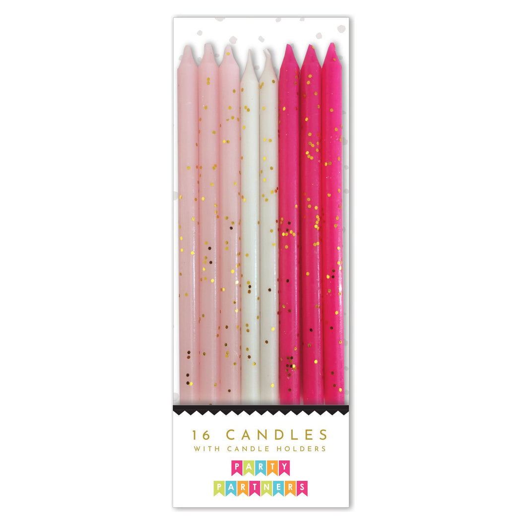 Pink Gold Glitter 16 Candle Set Party Partners