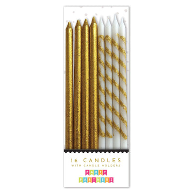 Gold Glitter Striped 16 Candle Set Party Partners