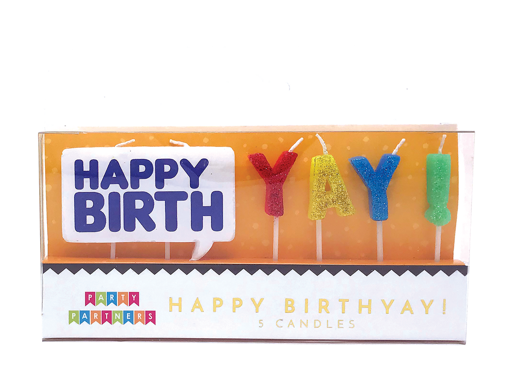 Happy Birthyay! Letter Glitter Decal Candle set Party Partners - Cardmore