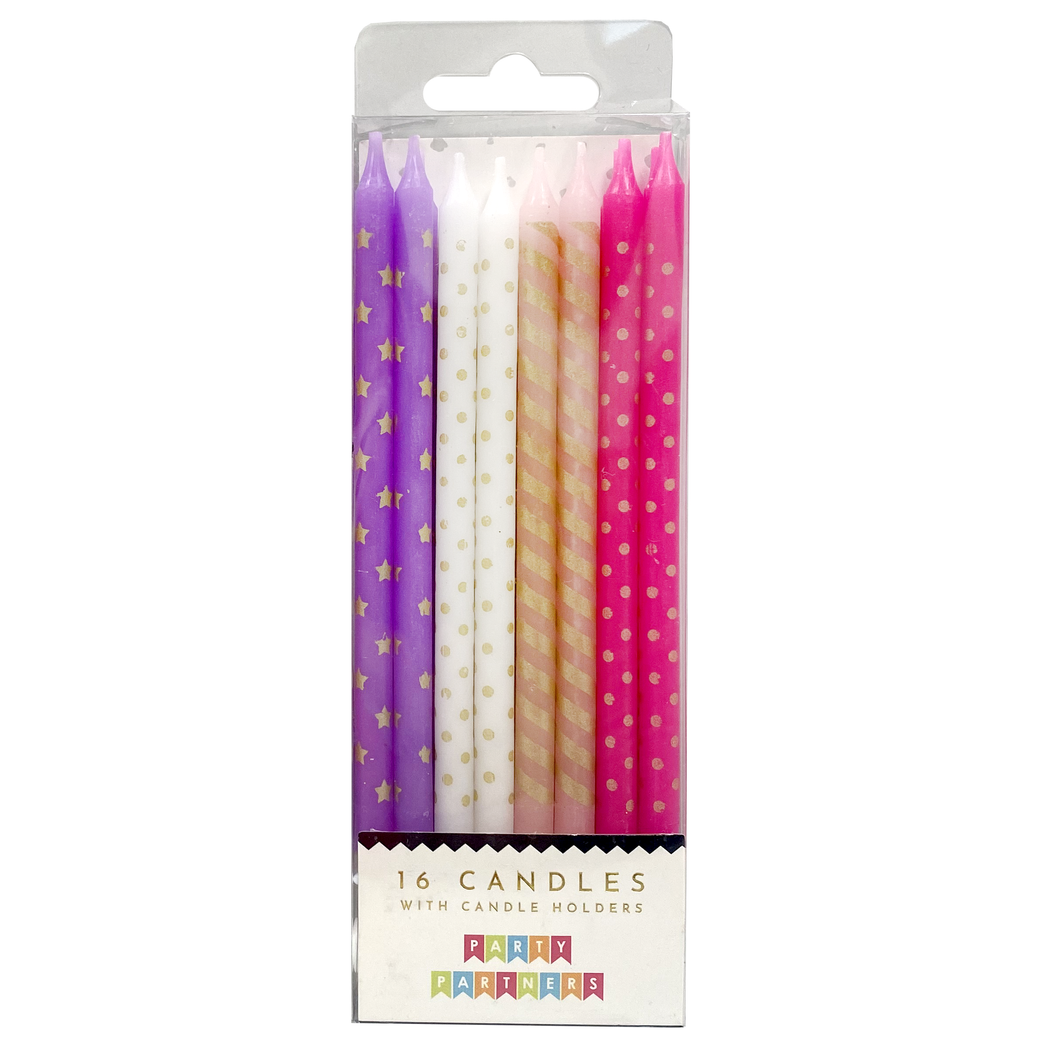 Pink & Purple Metallic Patterned 16 Candle Set Party Partners