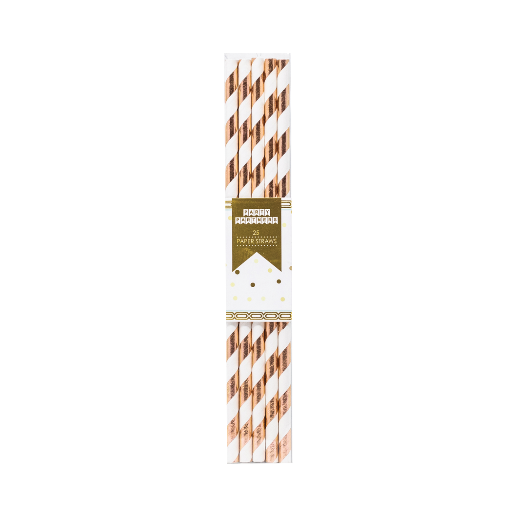 100% recyclable Rose Gold Striped Paper Straws Party Partners - Cardmore