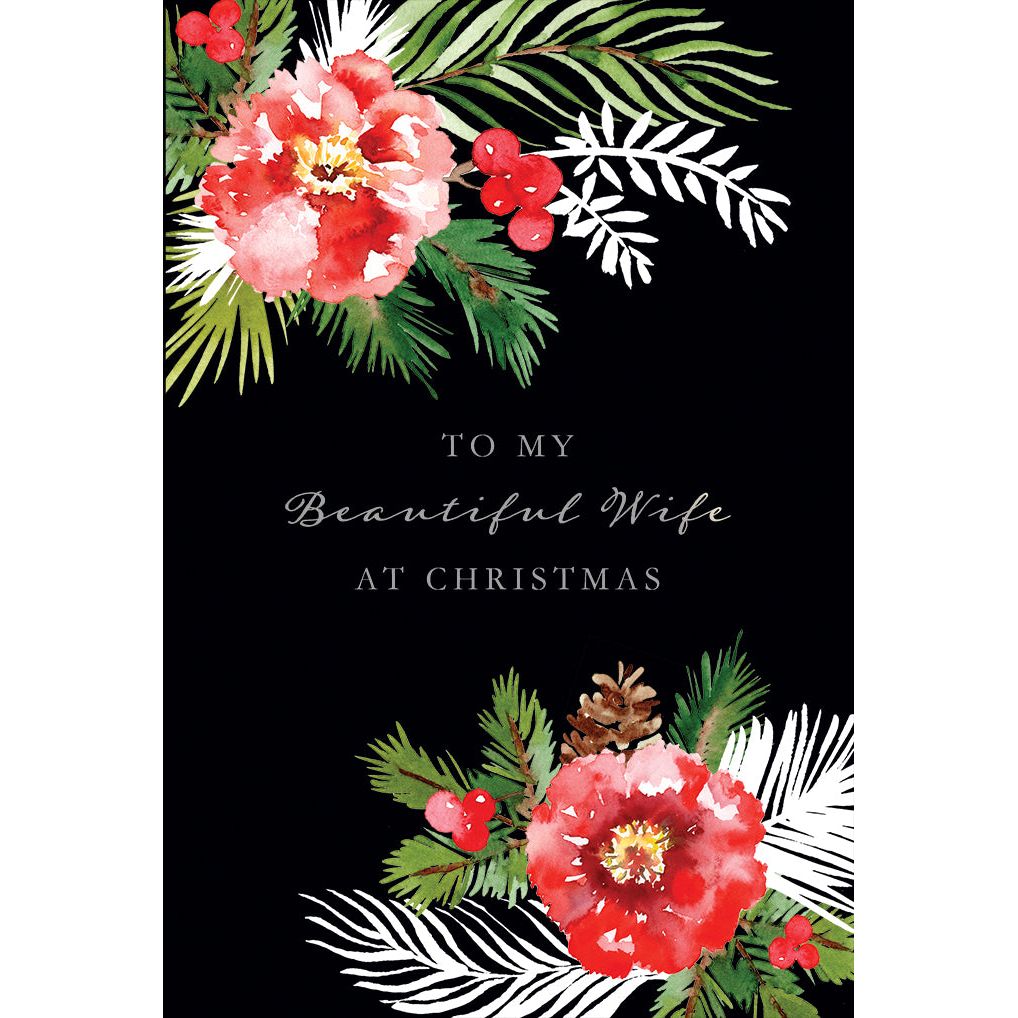 Pine And Flowers Christmas Card Wife