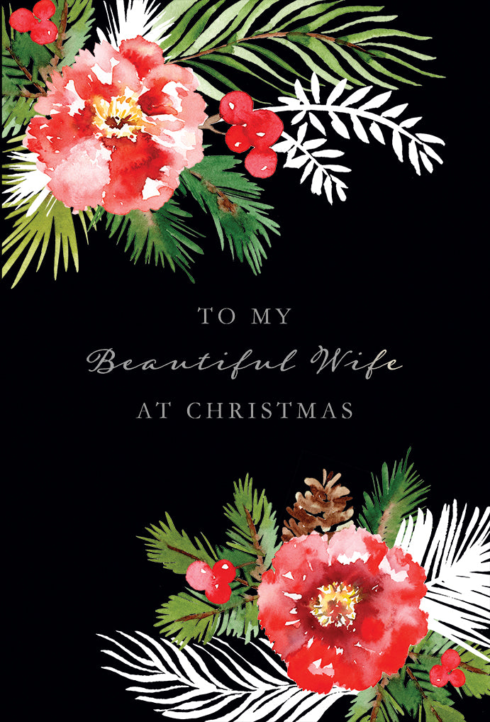 Pine And Flowers Christmas Card Wife