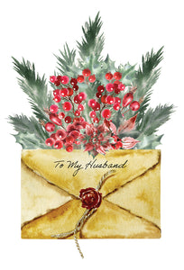 Holly Envelope Christmas Card Husband