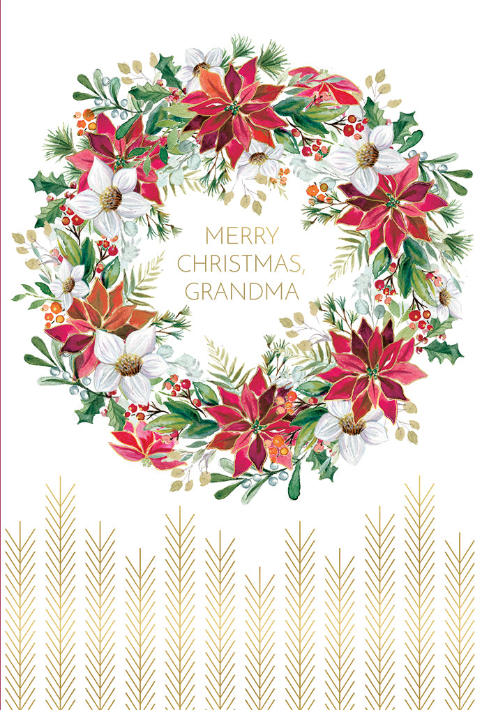 Poinsettia Wreath Christmas Card Grandmother
