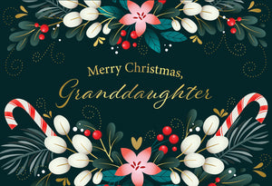 Flowers & Candy Cane Christmas Card Granddaughter