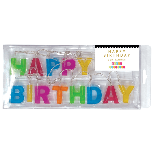 Birthday LED banner garland by Party Partners with illuminated letters spelling "Happy Birthday" for festive celebrations