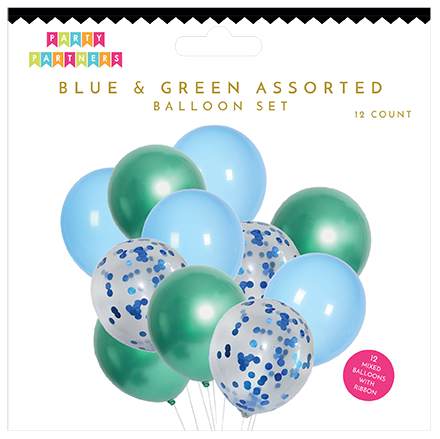 Blue & Green Assorted Balloon Set 12 Count