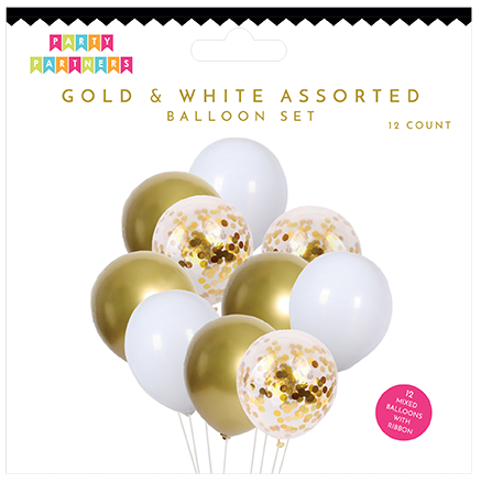 Gold & White Assorted Balloon Set 12 Count