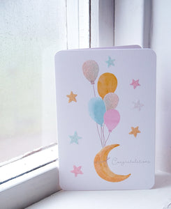 Moon Stars & Balloons Baby Card