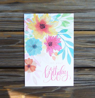 Bright Watercolor Flowers Birthday Card - Cardmore