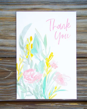 Muted Watercolor Flowers Thank You Card - Cardmore