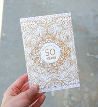 50 Years Golden Filigree Frame Anniversary Card - Cardmore