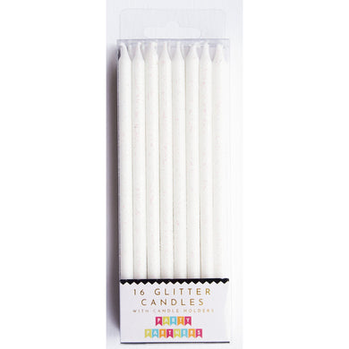White Tall Glitter 16 Candle Set Party Partners - Cardmore