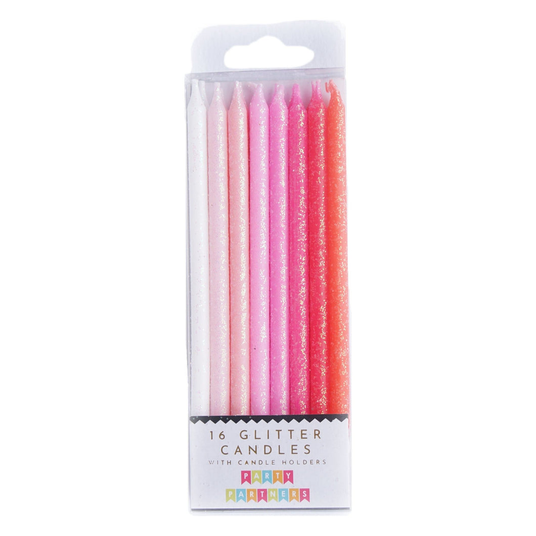 Pink Tall Glitter 16 Candle Set Party Partners - Cardmore