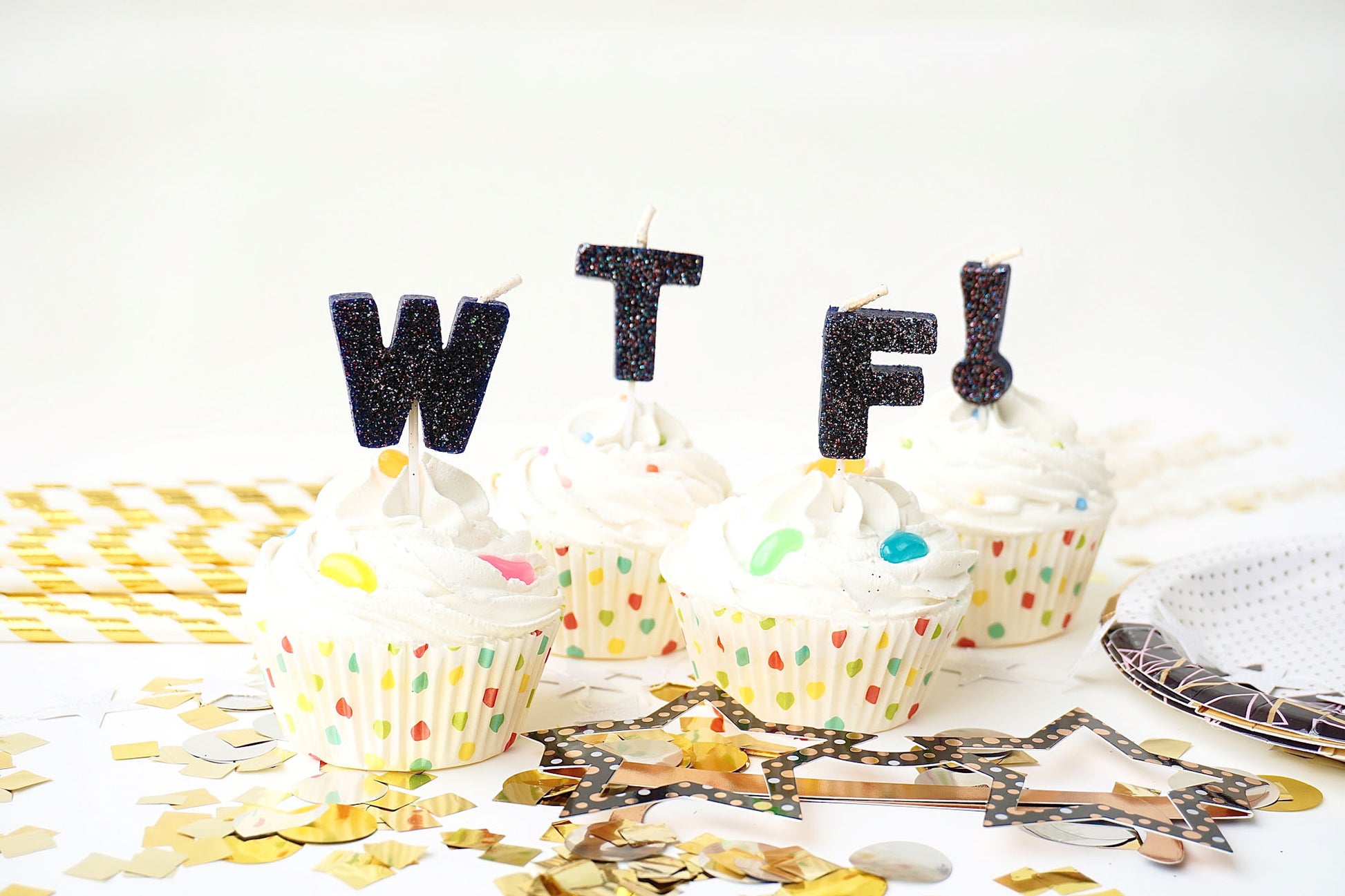 WTF! Glitter Letter Candle Set Party Partners - Cardmore