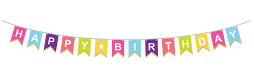 Colorful B/D Dayglo banner garland by Party Partners with vibrant, eye-catching decorations for birthday celebrations.