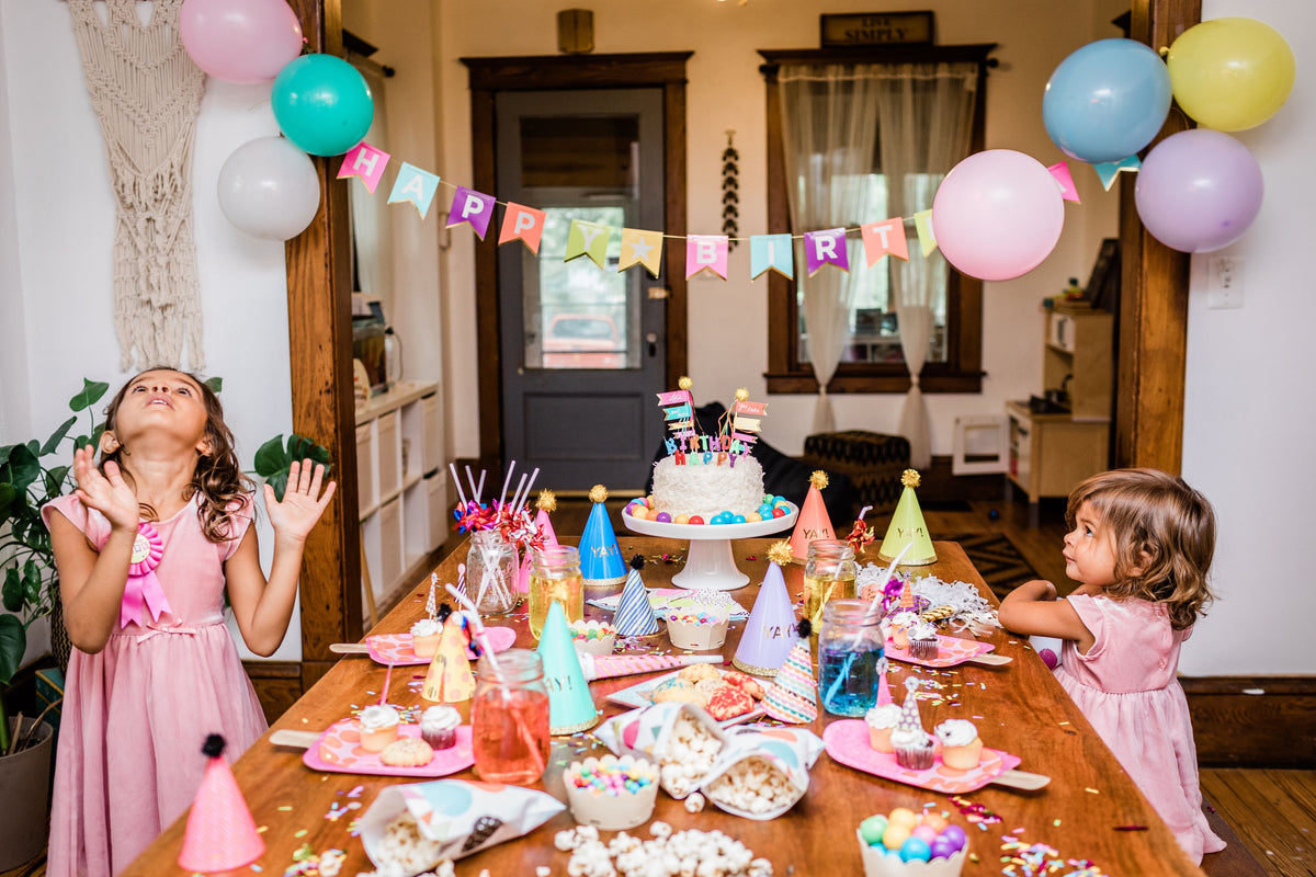 Bright B/D Dayglo banner garland by Party Partners with colorful, festive lettering for birthday celebrations.