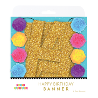 Colorful H-Bay Pom-Poms banner by Party Partners, decorative garland for celebrations with vibrant pom-pom accents.