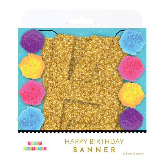 Colorful H-Bay Pom-Poms banner by Party Partners, decorative garland for celebrations and parties.