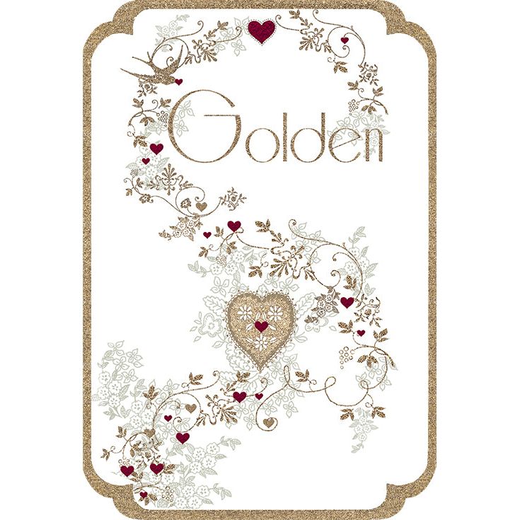 Golden 50th anniversary card from Pictura, featuring elegant design for milestone celebration, perfect for special occasions.