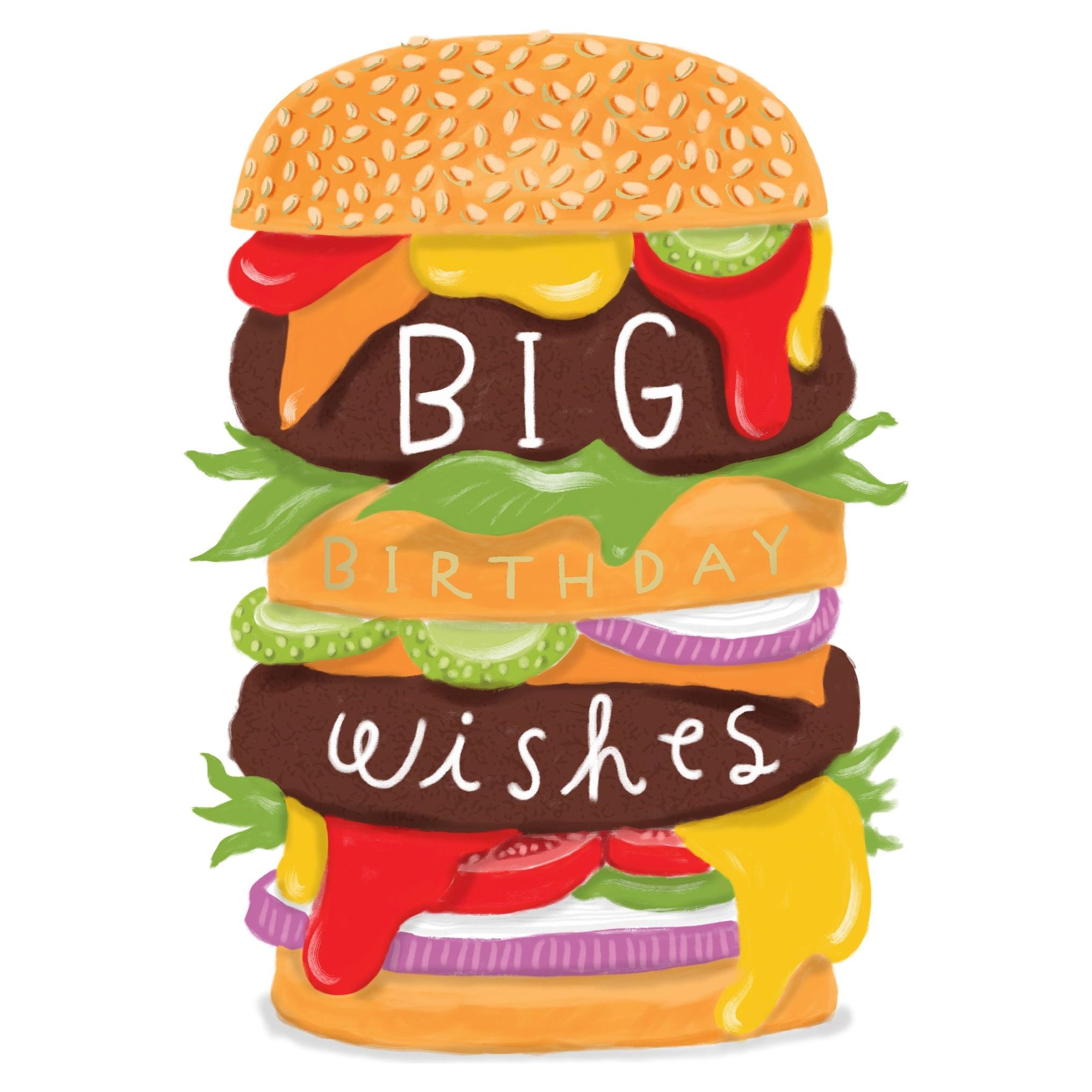 Pictura everyday birthday card featuring colorful confetti and a festive hamburger illustration.