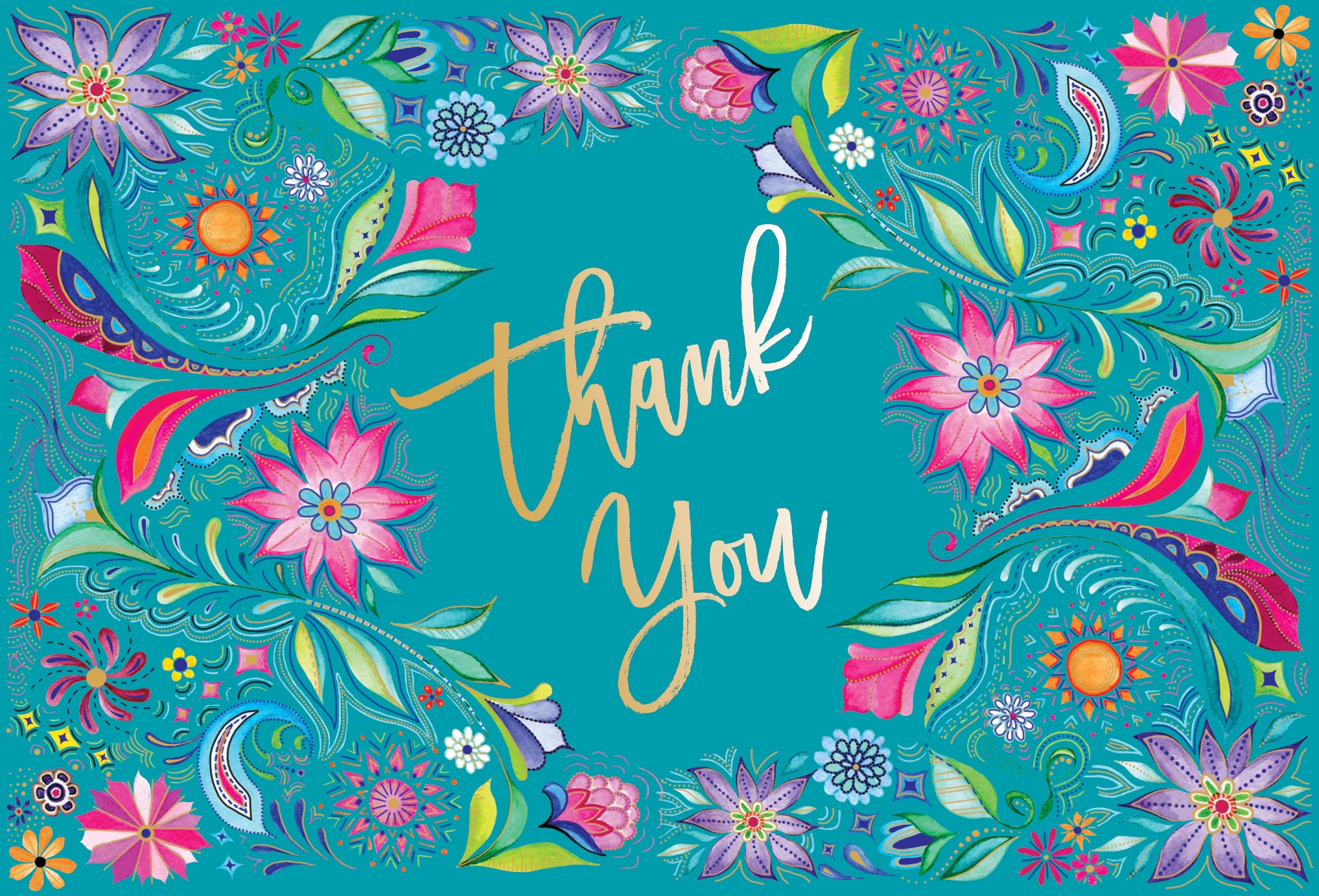 Turquoise thank you card featuring a floral wreath design, from Pictura's everyday card collection.