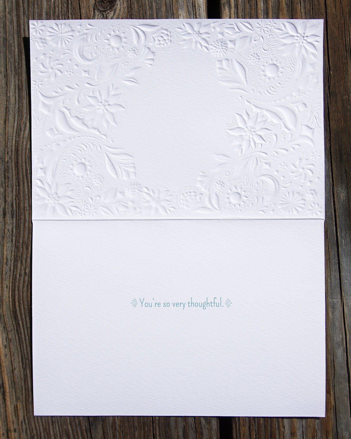 Floral wreath on turquoise thank you card from Pictura, featuring elegant flower design for everyday occasions.