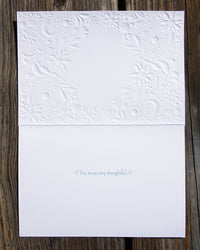 Floral wreath on turquoise thank you card from Pictura, featuring elegant flower design for everyday occasions.