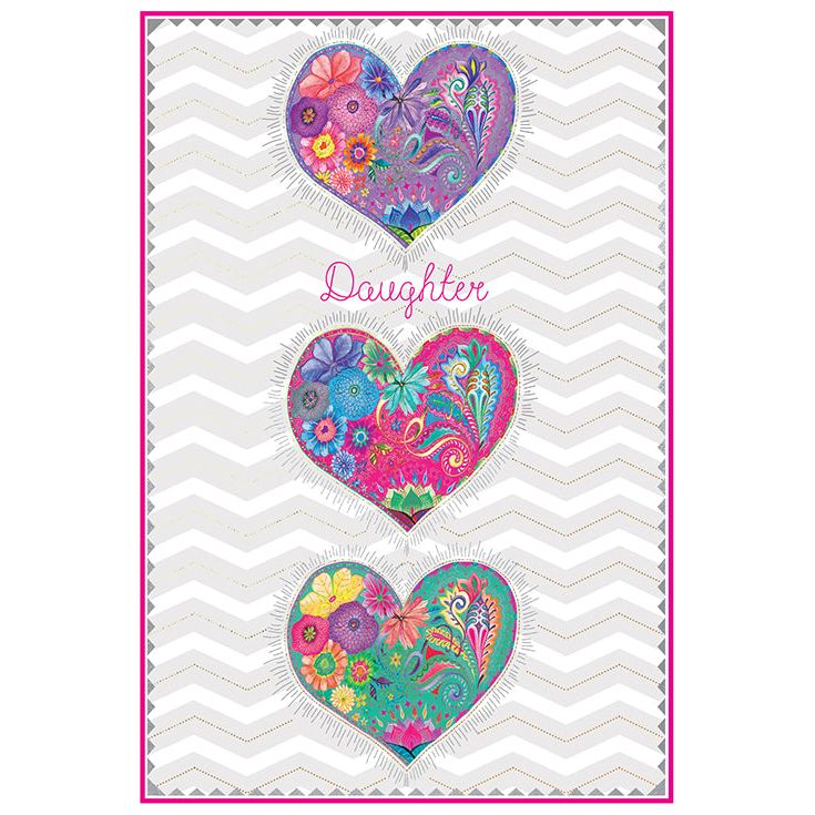 Pictura Hearts Birthday Card for Daughter with pink and red heart design, perfect for celebrating her special day.