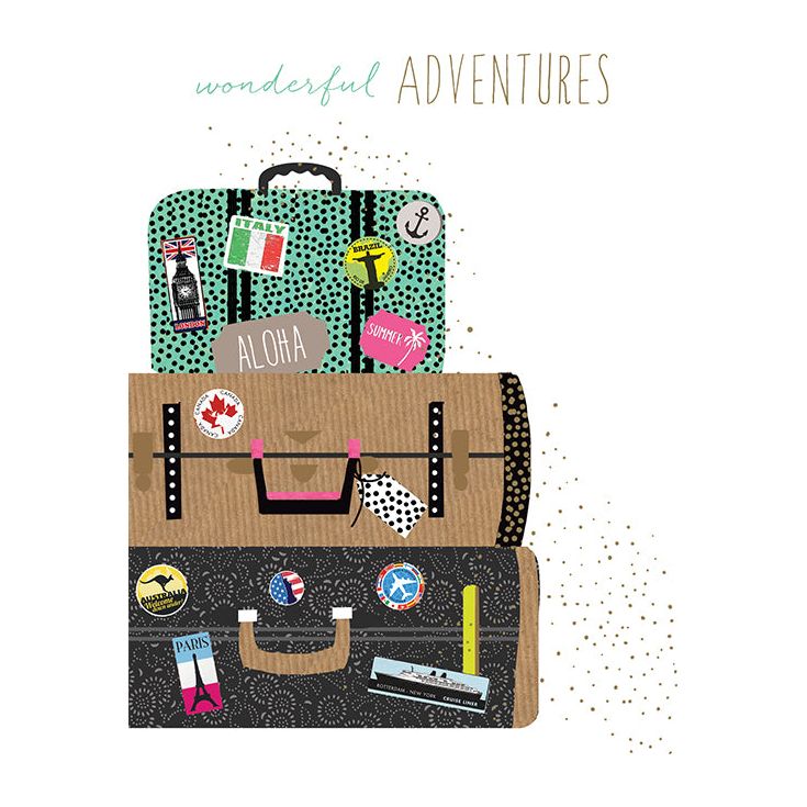 Pictura Sara Miller retirement suitcase-themed everyday card with colorful suitcase illustrations and cheerful design.
