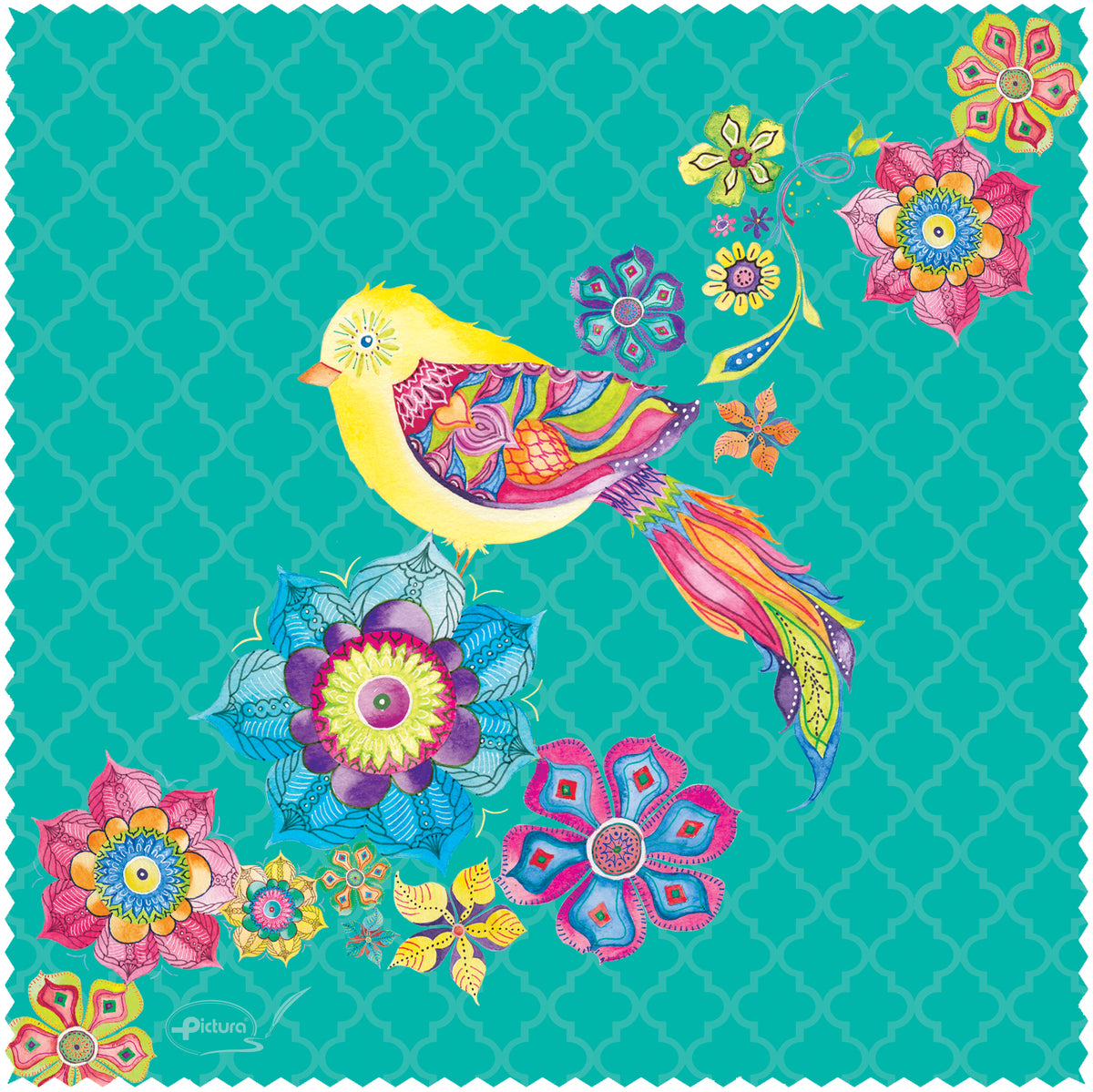 Pictura Bird & Flowers Jane Smart Cloth, a soft cloth featuring bird and floral designs, ideal for delicate cleaning or wrapping.