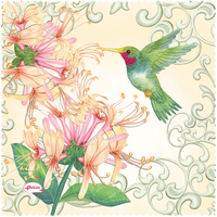 Pictura Hummingbird Sienna's Garden Smart Cloth, decorative fabric with floral and hummingbird design on white background