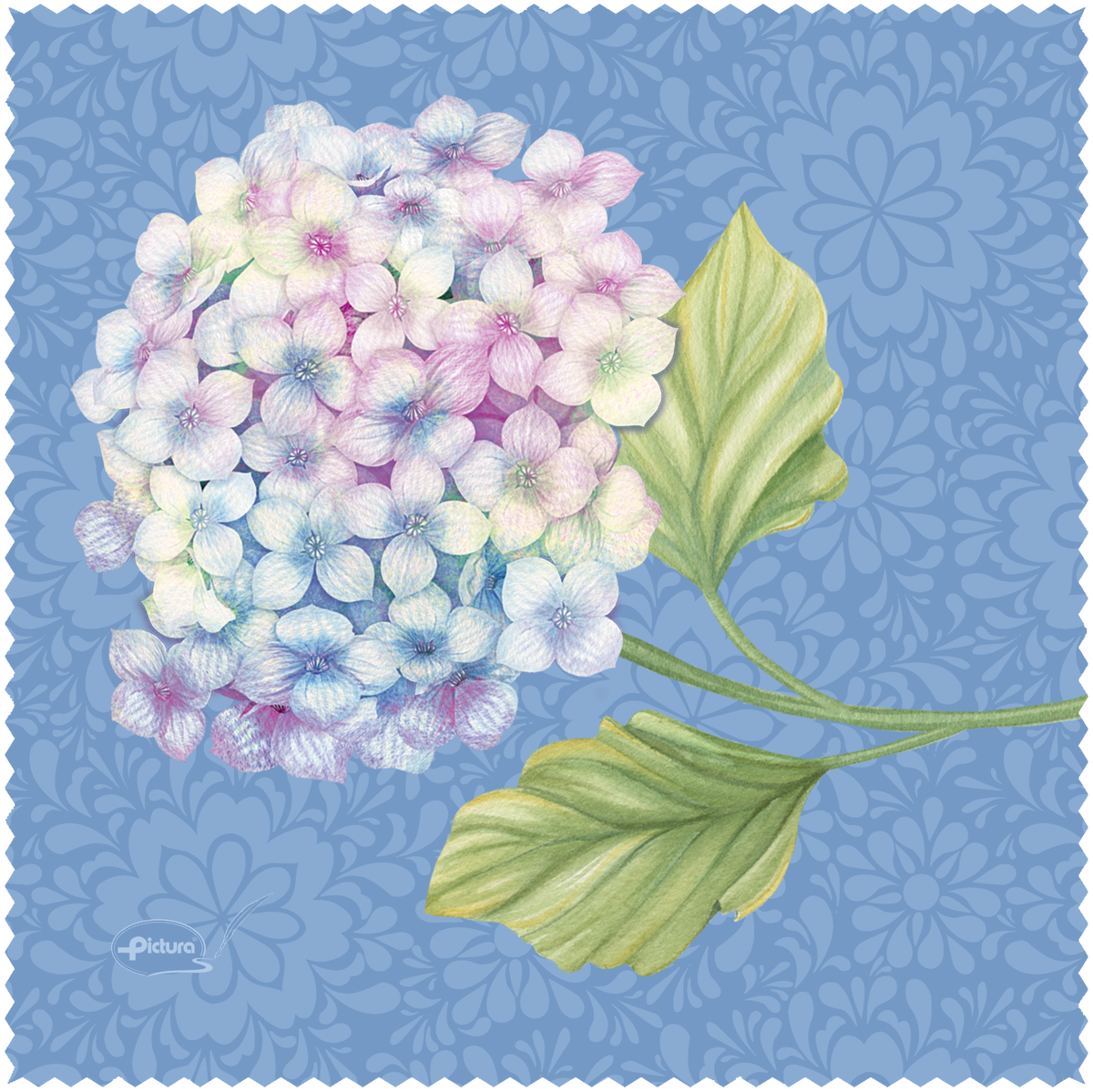 Pictura Hydrangea Smart Cloth displaying a soft, patterned fabric with hydrangea flower design for cleaning or decoration.